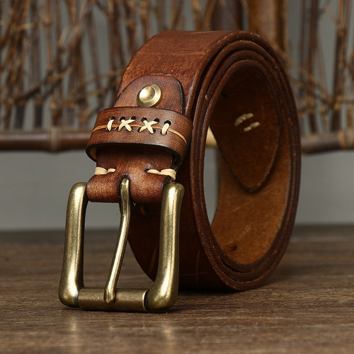 Washed retro old-fashioned trendy personality trendy first-layer cowhide belt men's genuine leather pin buckle jeans belt men's style