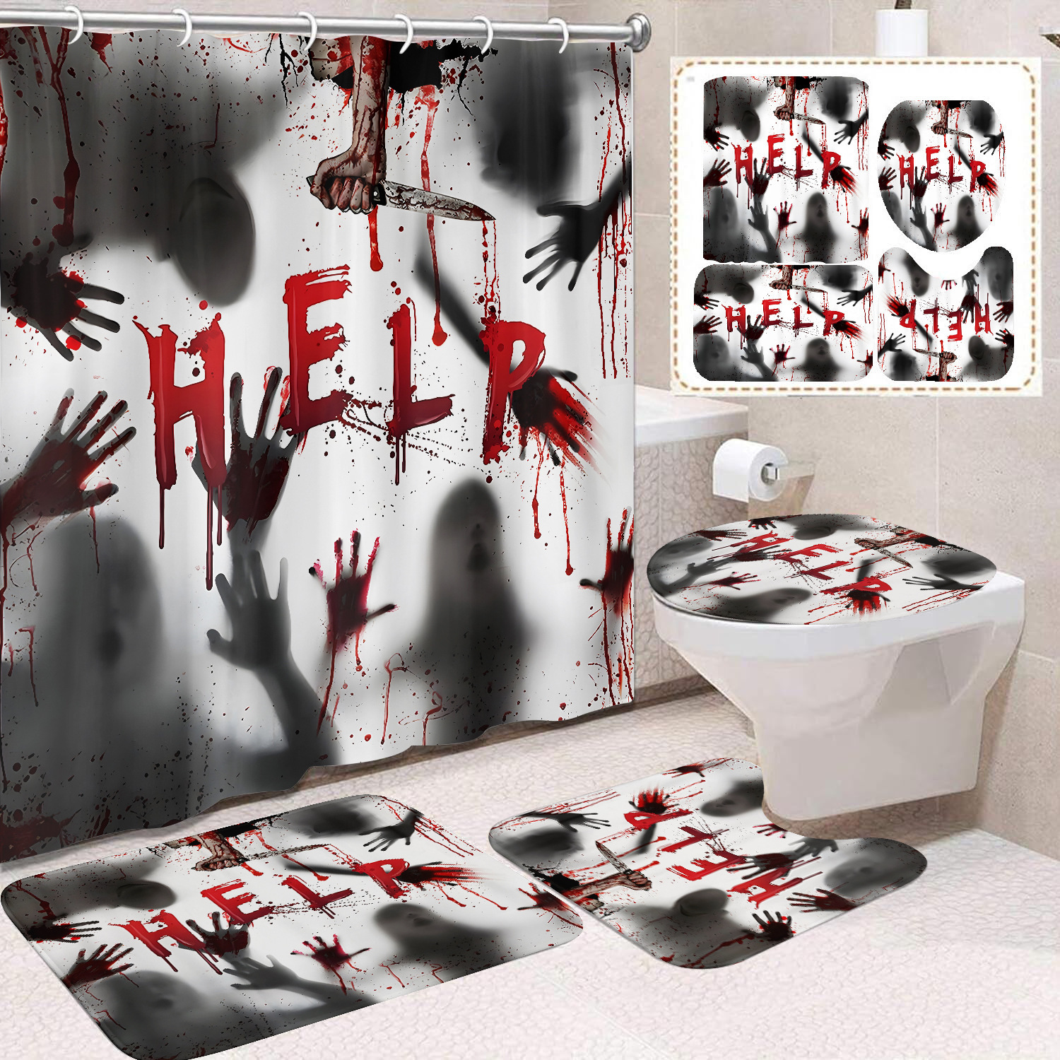 Ventas transfronterizas de Halloween cortina de baño cortina de noche terror impresión digital cortina de baño impermeable cortina de baño mayorista