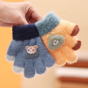 Baby Warm Gloves Winter Kindergarten Boys and Girls Kids Cute Cartoon Baby Five-Finger Gloves