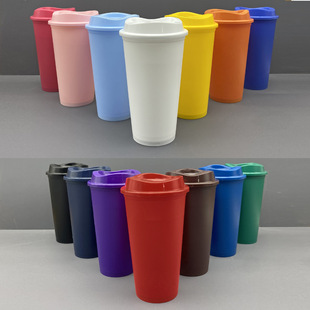 Cross-Border Amazon Manufacturer Direct Supply 16oz Plastic Coffee Cup with Lid Color Changing Cup Macaron Morandi Water Cup