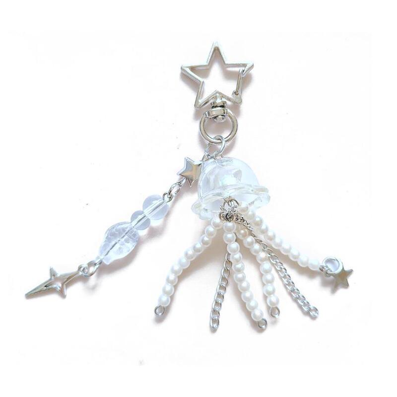 White Jellyfish Cute Key Chain Y2K Aesthetic Keyring Mini Kawaii Accessories Backpack Handbag Camera