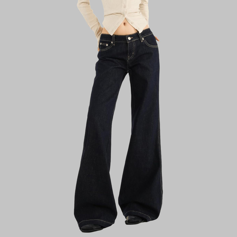 2025 Anti-Fading Design Loose Elastic Slightly Flared Non-Stick Leg Versatile Denim Original Color Wide-Leg Flared Pants for Women