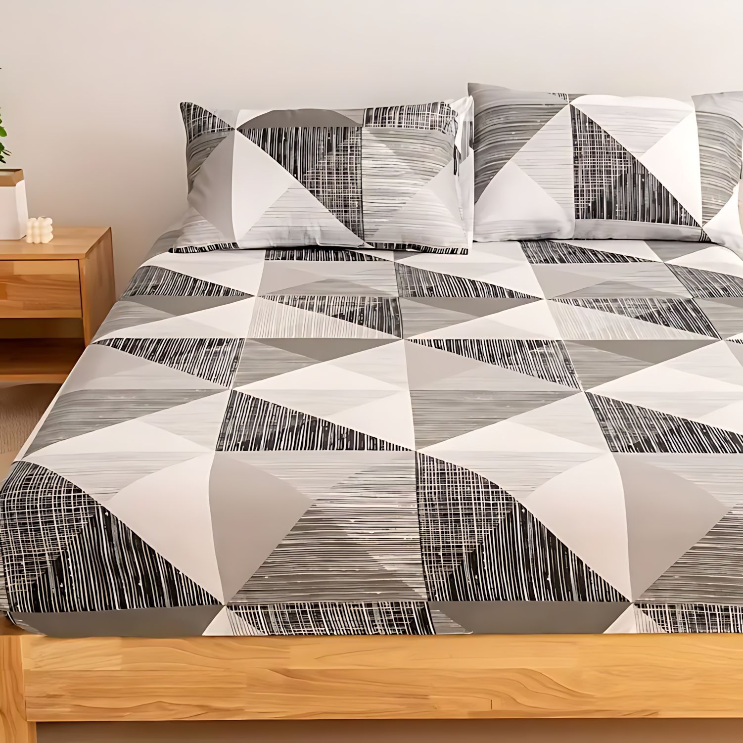 TEMU / JIT triángulo geométrico impresión digital 3D suave cama cómoda camisa colchón set de ropa de cama