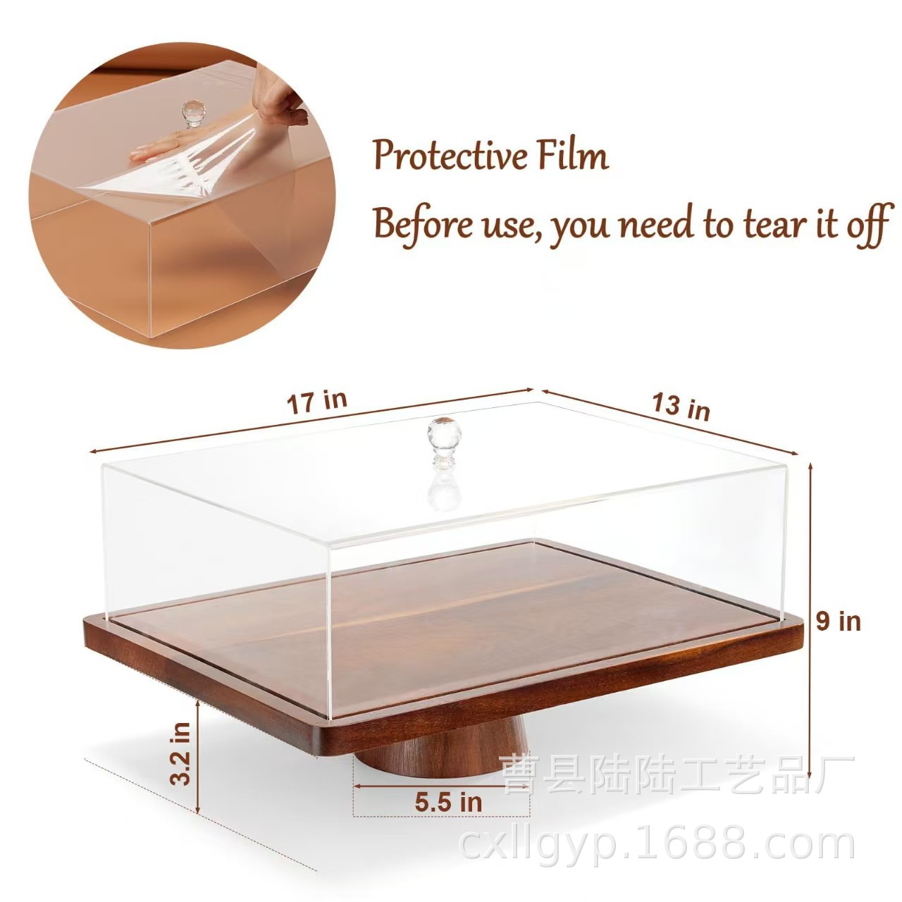 Soporte para pasteles de madera de acacia de lujo ligero, bandeja de madera maciza de doble cara, estante alto de madera para almacenamiento en restaurantes. image 4