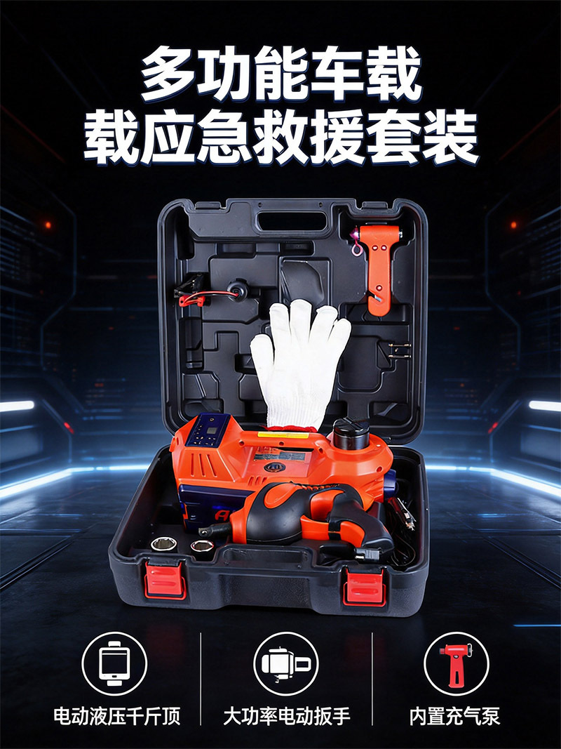 5-ton electric hydraulic 0kg 12V multi-functional car tire changing tool with inflatable lighting emergency toolbox