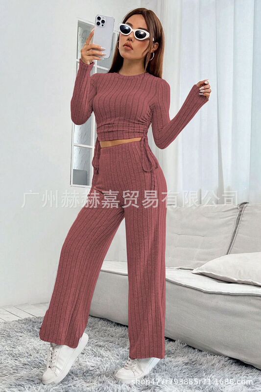欧美跨境亚马逊2025秋季新款针织长袖套装卫衣宽松长裤两件套|undefined