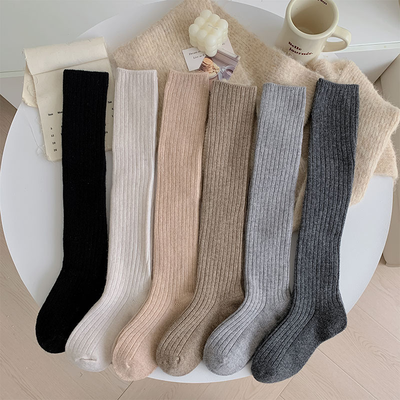 Calf socks women's autumn and winter thickened warm wool pile socks Japanese simple solid color all-match soft and comfortable boots socks
