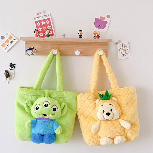 New style cartoon plush doll shoulder bag Stitch Strawberry Bear Three-Eyed Bear Pineapple Bear bags factory direct sales