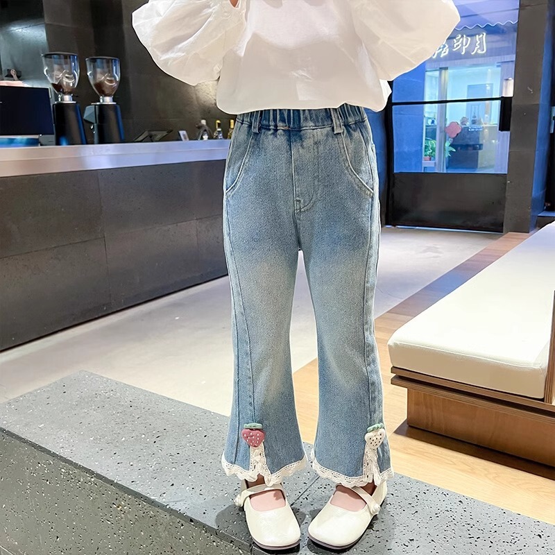 儿童装洋气韩版喇叭裤春秋女孩花边裤子潮女童牛仔裤秋装新款|undefined