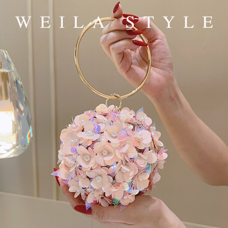 Cross-Border New Fairy Style Dinner Clutch Bag Banquet Flower Crossbody Handbag Round Wrist Bag Small Tote Bag for Women
