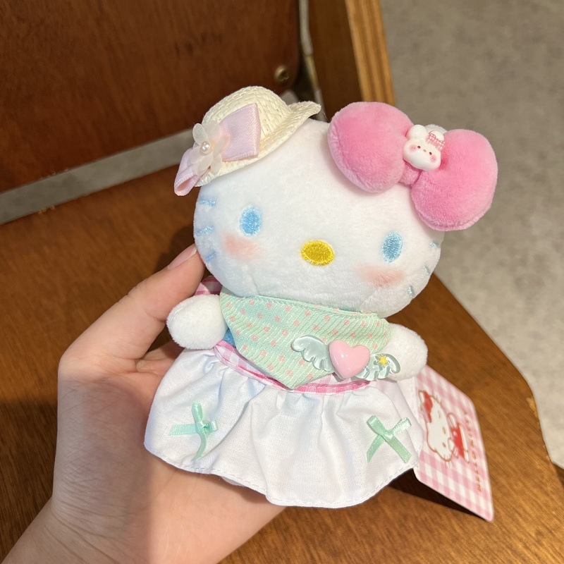 新款网红正版HelloKitty钥匙扣黄粉色包头帽条纹围裙猫猫包包挂件|undefined