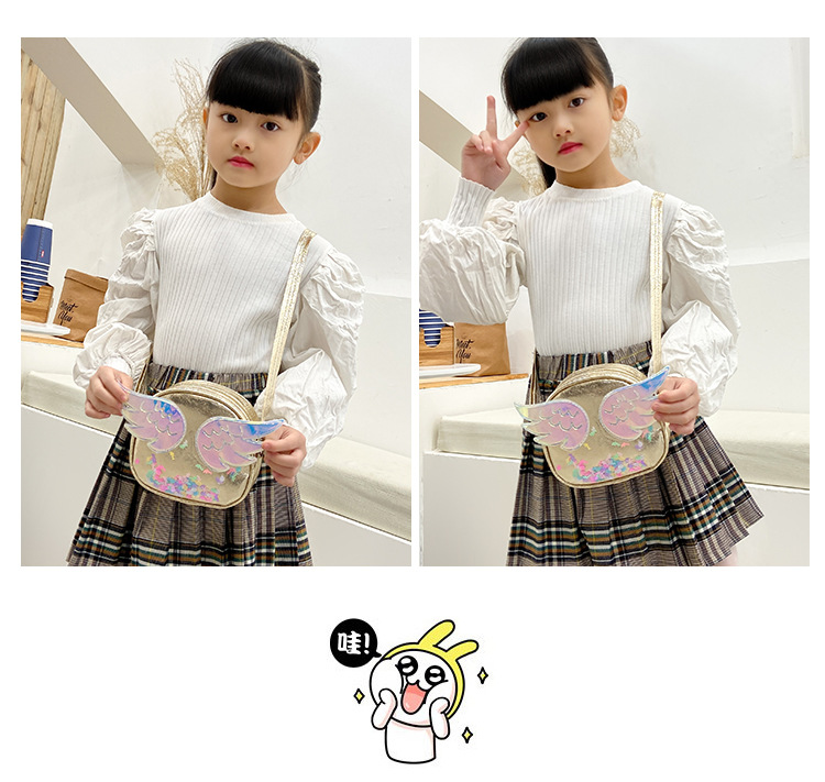 Girl'S Small Pu Leather Wings Cute Sequins Round Zipper Crossbody Bag display picture 12