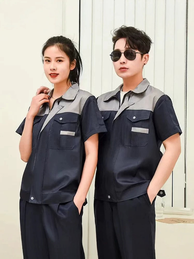 Summer work clothes short-sleeved suit work protection clothes full set of mechanical and electrical work clothes men's wear-resistant dirty-resistant workers coat
