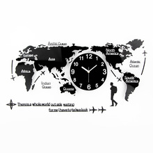超大号世界地图创意挂钟客厅简约亚克力时钟挂墙家用钟表时尚挂表