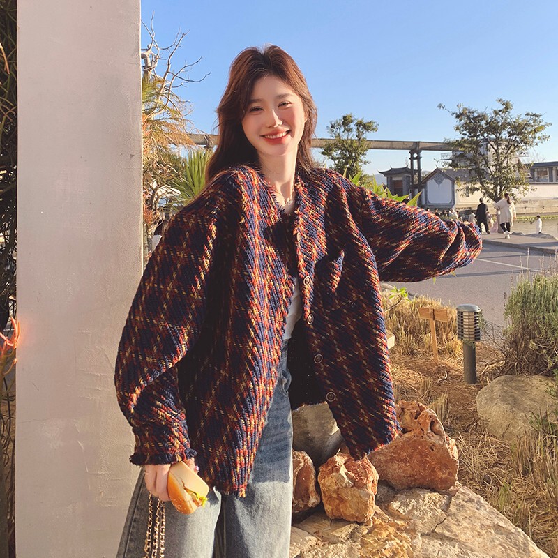 Plaid French Retro Color-Blocked Woven Small Fragrance Jacket for Women 2025 Spring New Tassel Tweed Jacket Plaid French Retro Color-Blocked Woven Small Fragrance Jacket for Women 2025 Spring New Tassel Tweed Jacket