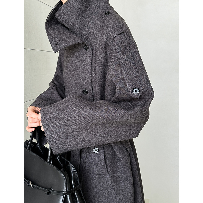 Early Autumn New Versatile Fashion Elegant Korean Style Double-Row Tall Long Coat Trench Coat for Women 3157