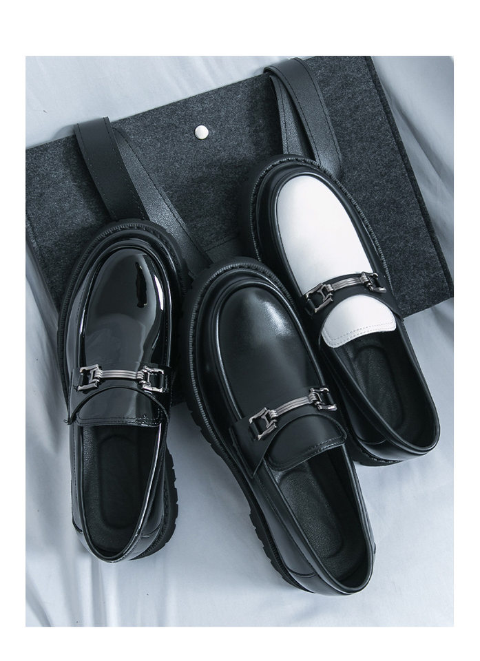 Giày lười nam da PU đế dày kiểu Anh, giày moccasin trơn đầu tròn — A0137 bề mặt đen bóng, A0137 màu đen, A0137 trắng đen chi tiết 2