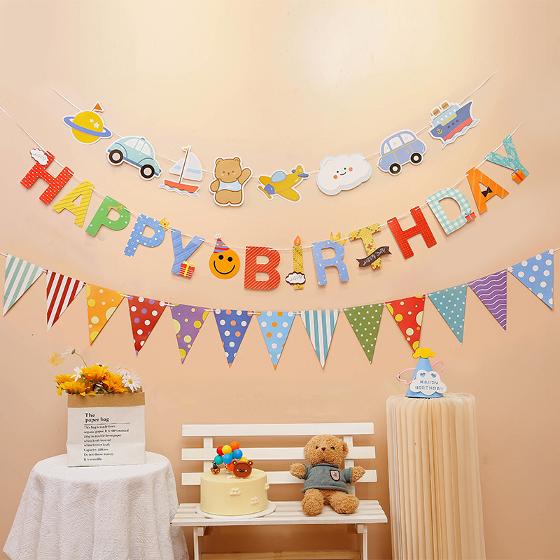 Children's Baby Happy Birthday Flag One-year-old Party Layout Luminous Boy and Girl Photo Props Background Wall