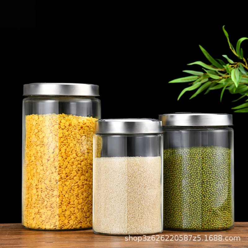 Бытовая кухонная Стеклянная банка Банка для хранения пищевых продуктов Банка для хранения нескольких зерен Герметичная банка Сухофрукты Чайная банка Большая с крышкой