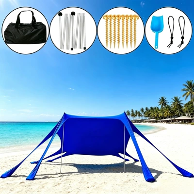 Avtomobil yan çətirləri, 8-Person Outdoor Beach Tent - 8-foot-deep-blue-with-2-aluminum-poles-300300200cm-lycra-canopy-tent