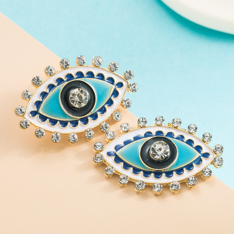 Alloy Diamond Devil's Eye Earrings Colorful Eye Ear Studs Wholesale display picture 6