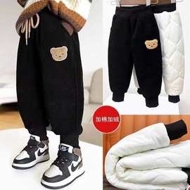 儿童棉裤加绒小熊灯芯绒冬季裤子小童女孩加厚男童一条过冬外穿