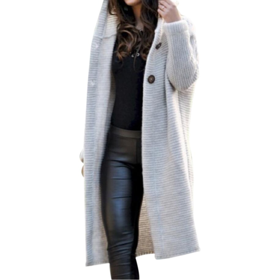 2023 Amazon transfronteriza europea y americana ropa de mujer otoño e invierno nuevo casual botón largo cardigan suéter con capucha abrigo para mujer