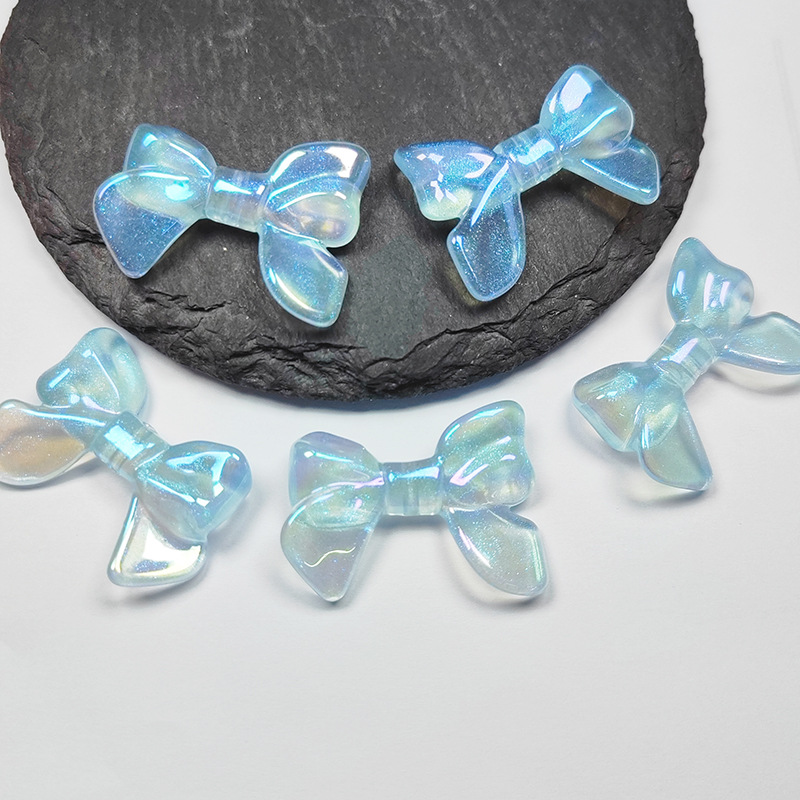 Fine Flash Aurora Color Ribbon Butterfly Knot AB Glitter Night Light 24x30mm Handmade DIY Bead Phone Chain Accessory