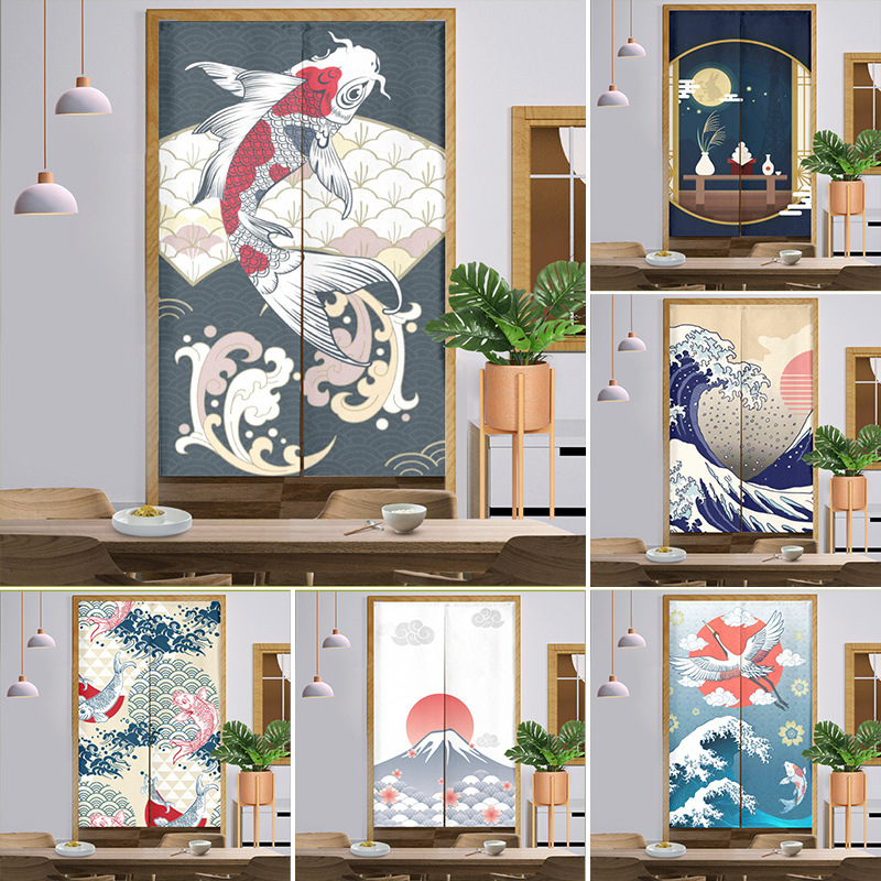 Japanese Style and Wind Cotton and Linen Fabric Door Curtain Partition Curtain Kitchen Household Bedroom Toilet Bathhouse Half Curtain Punch-Free