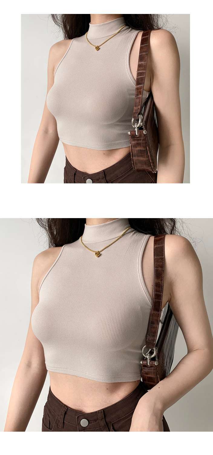 84g Weight Short Sleeve Sleeve Length Polyester Fabric Type Short Top Length Wrap Crop Top Tops Type Holiday Occasion High Neck Neckline Slim Fit Type Solid Color Pattern Summer, Autumn Season Women's Gender Casual Style Wholesale Women's Casual Solid Color Short Sleeve Tank Tops 8