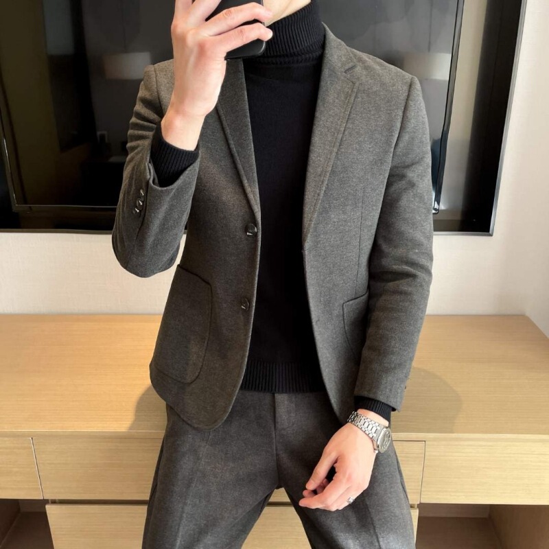 Woolen Suit Jacket Men's Autumn and Winter High-end Sense Light Mature Style Men's Thickened Woolen Coat Korean Casual Suit Woolen Suit Jacket Men's Autumn and Winter High-end Sense Light Mature Style Men's Thickened Woolen Coat Korean Casual Suit