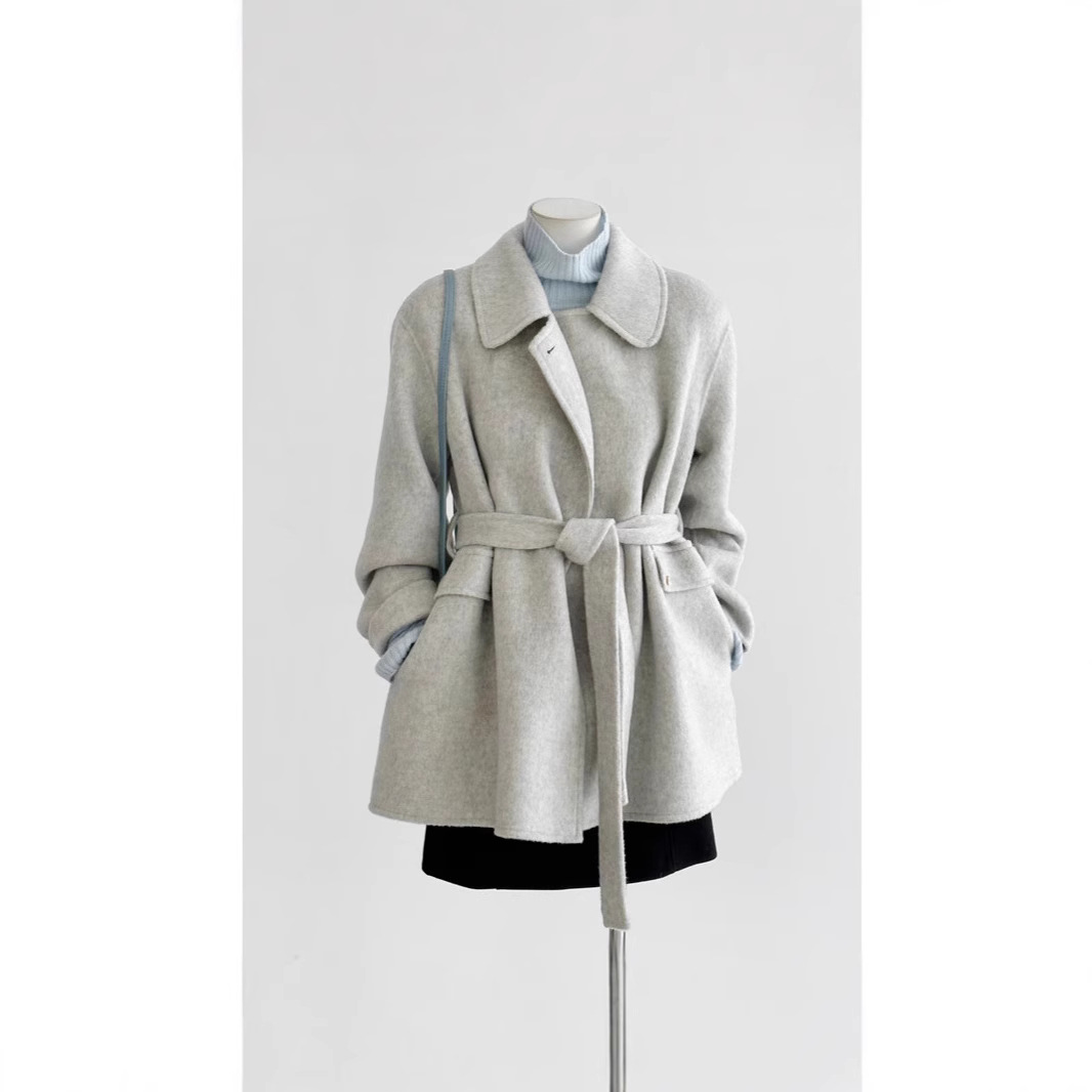 Gray Woolen Outwear for Women 2024 New Autumn and Winter High-End Woolen Outwear Korean Style Short Winter Style for Small People