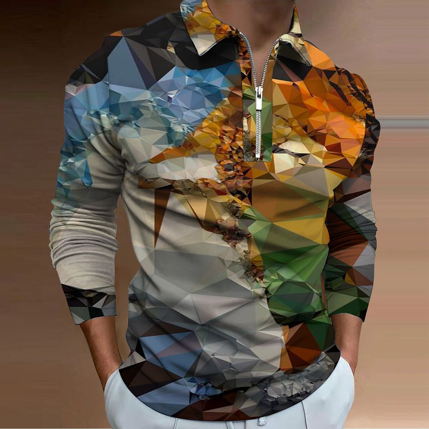 Cross-border trade gradient pattern POLO shirt fashion casual lapel long sleeve golf polo spring men's clothing