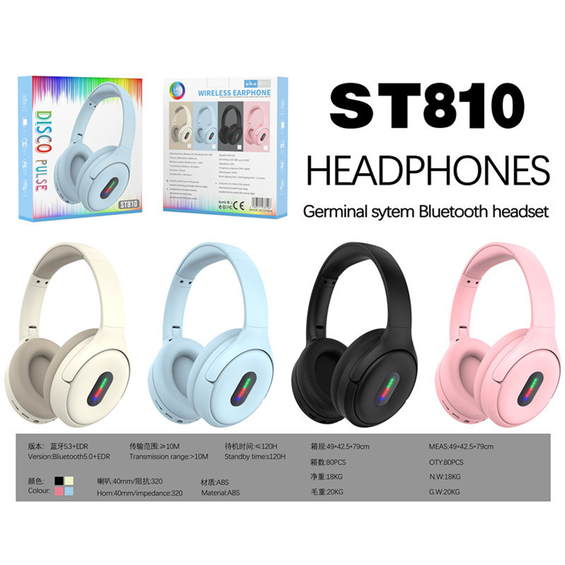 Cross-Border St810 Rhythm Light Head-Mounted Bluetooth Headset for Gaming, Wireless, Long Battery Life, Popular for Foreign Trade, Bluetooth 5.3