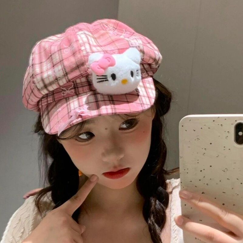 原创辣妹古早味kt猫蝴蝶结八角帽子女甜美可爱显脸小画家帽贝雷帽|undefined