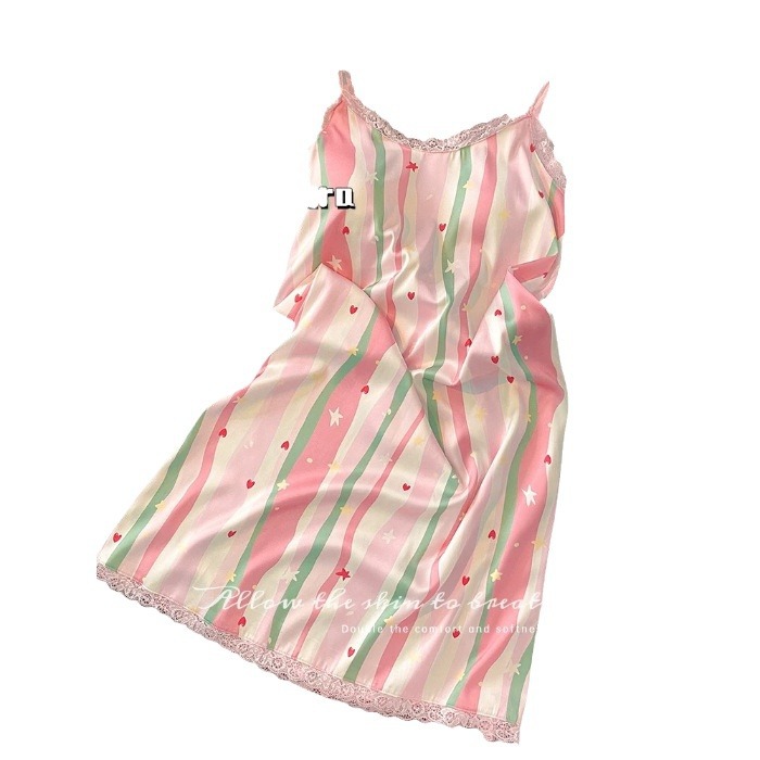 Verano con cojín de pecho pijama de seda femenina simple encaje sólido pijama de cabina de encaje