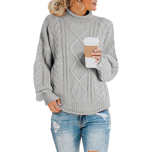 Autumn/Winter Knit Sweater European and American Women's Apparel Coarse Yarn High Neck Hooded Sweater for Women