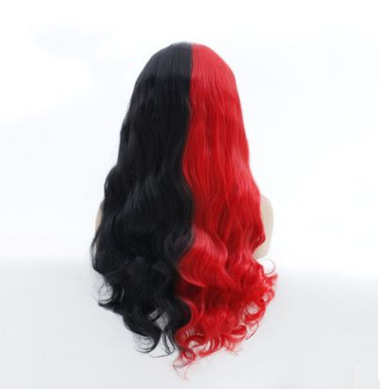 Europa y América mitad roja mitad empalmado negro ondas delanteras encaje mitad gancho peluca LW0152