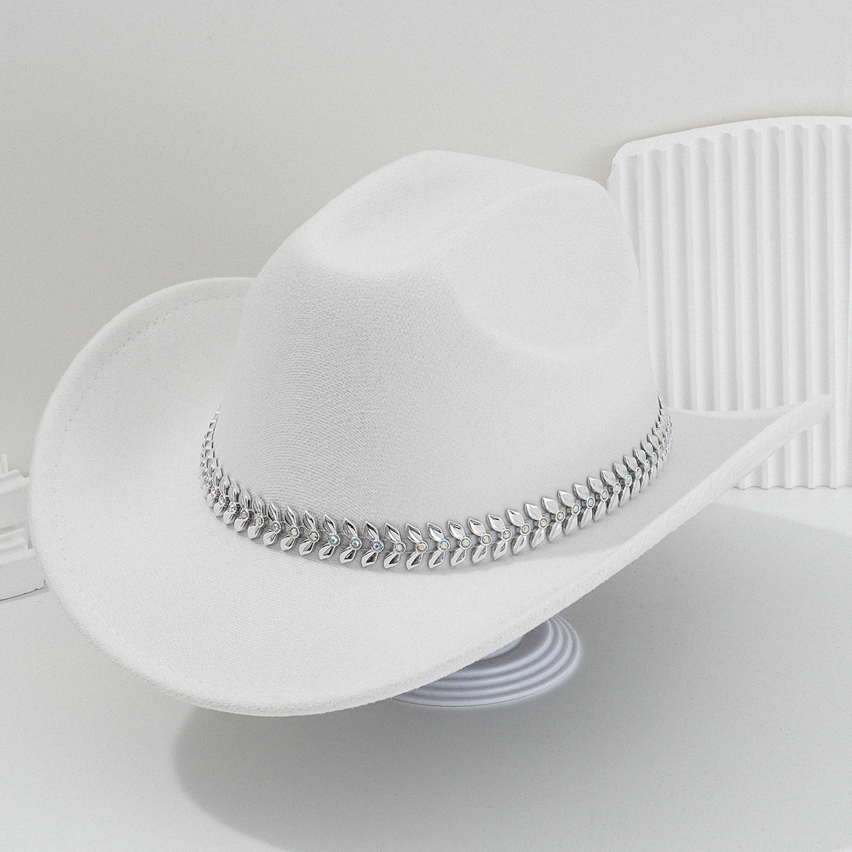 Panama French Cowboy Hat 3D Leaf Rhinestone Belt Accessory For Bonfire Parties Men And Women Top Hat_voghion.com