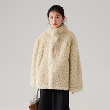 女童羊羔绒立领外套2025冬装新款儿童韩版宽松软糯中长款毛毛上衣