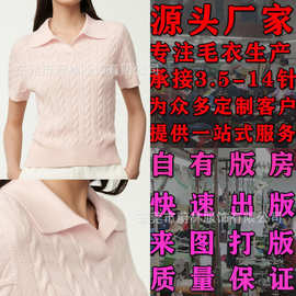 夏季甜美短袖纯色V领时尚休闲Polo衫毛衣工厂加工定制羊绒针织衫