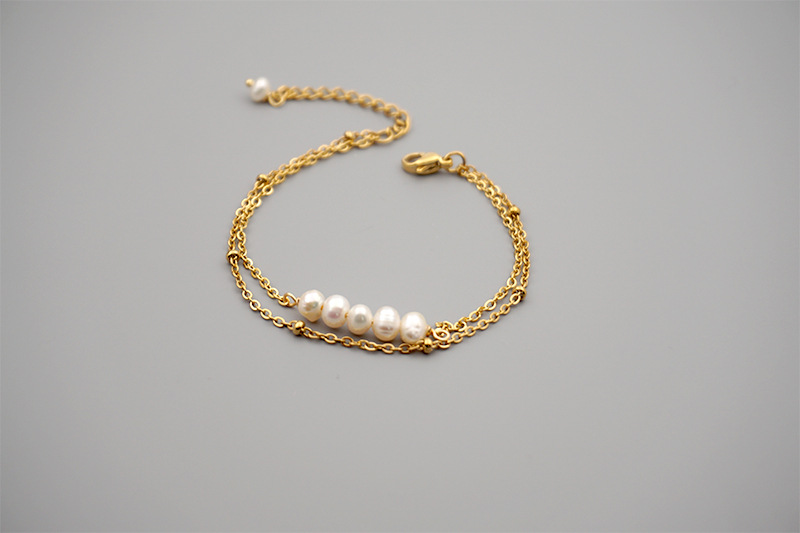 Simple Style Round Pearl Titanium Steel Bracelets Anklet 1 Piece