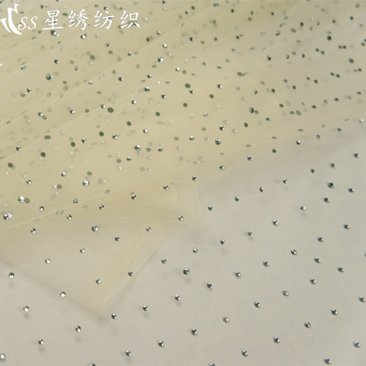 柔软特密瑞士网烫钻网纱面料立体牢固半规则玻璃大小白钻女装布料