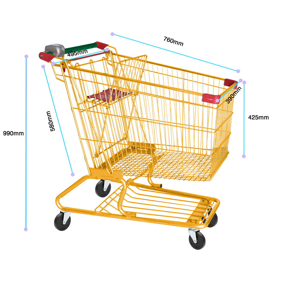 超市金属购物车带刹车购物车支持生产多种尺寸与颜色