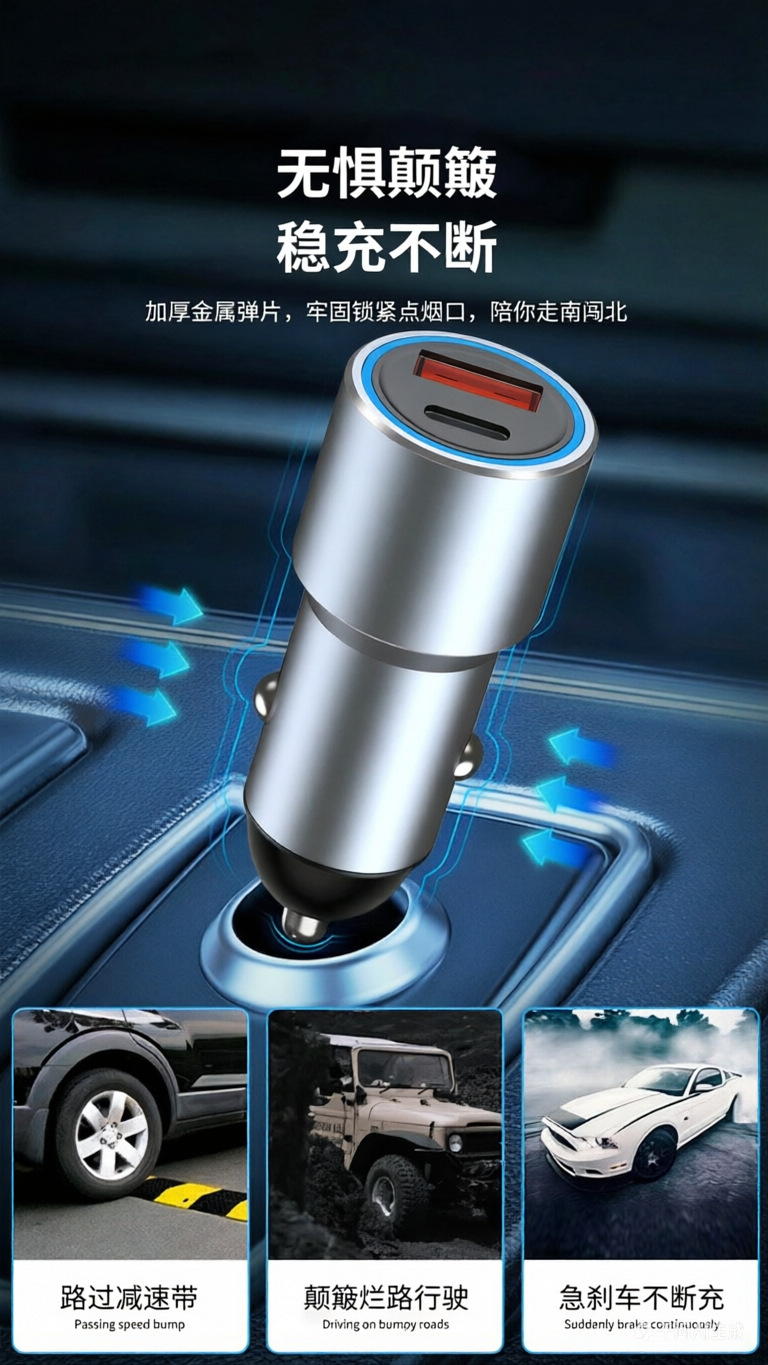 Car Charger Pd20W Super Fast Charging Metal Body Dual-Port Flash Charging with Led Ambient Light Car Charger