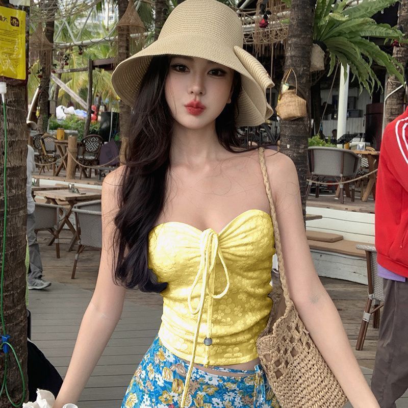 吊带多巴胺辣妹度假套装抹胸背心夏季上衣碎花半身裙海边两件套|undefined