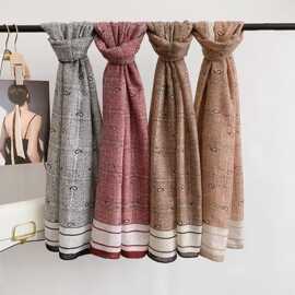 JM秋冬高级感印花棉麻丝巾女保暖防风百搭围脖春夏季出游防晒披肩