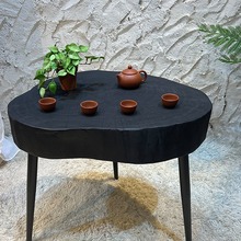 侘寂风小茶几根雕茶桌边几实木椭圆形原创设计复古日式榻榻米矮桌