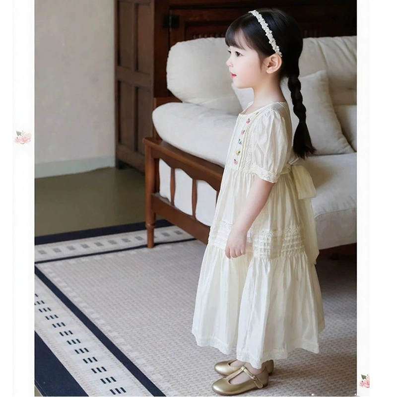 Летняя новая стильная красивая лесная юбка-принцесса с тяжелой вышивкой и кружевом для девочек 2025, юбка из тенселя