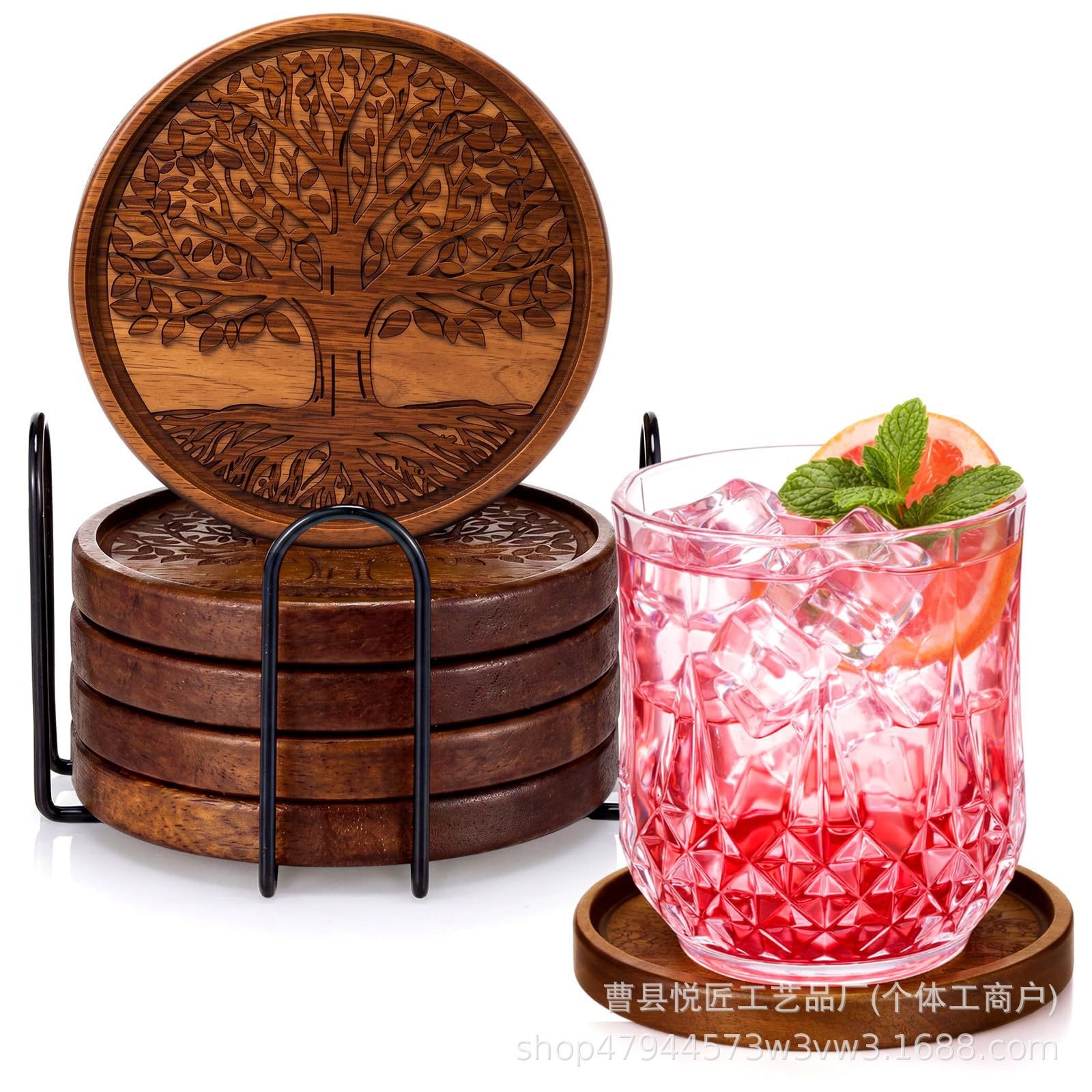 Coaster with stand, acacia wood coaster, drink cup holder, coffee table decoration, modern coaster, beer bar, home use